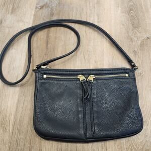Fossil Elise Black Double Zip Pebbled Leather Handbag Small Crossbody